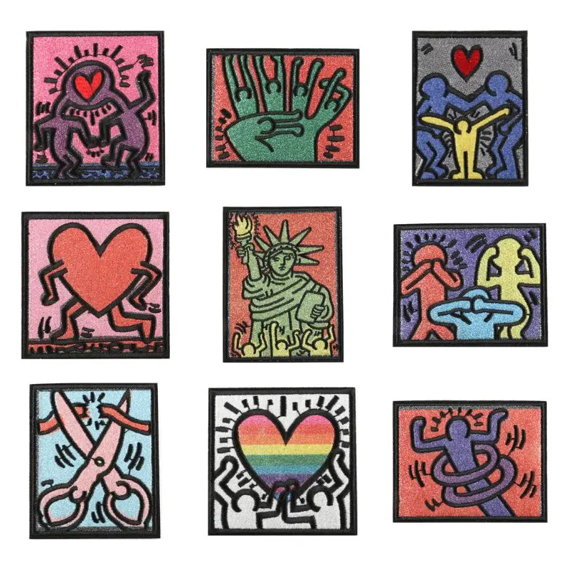 

3Pcs Square Embroidery Patch Liberty Statue Heart DIY Sew/Iron On Applique Badge