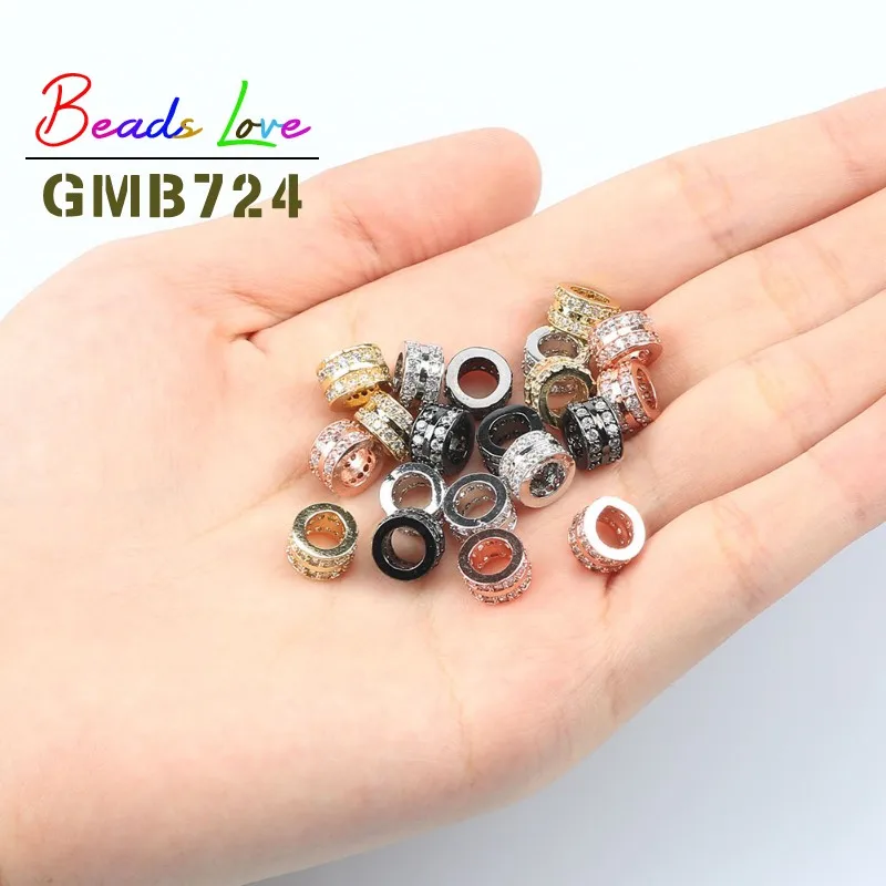 

3pcs/lot 7*4mm Metal Brass Micro Pave Cubic Zirconia Round Loose Spacer Beads for Jewelry Making Diy Bracelet Necklace Wholesale