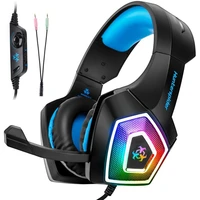v1 gaming headset with mic for headphones stereo over ear bass noise canceling head mounted soft memory earmuffs