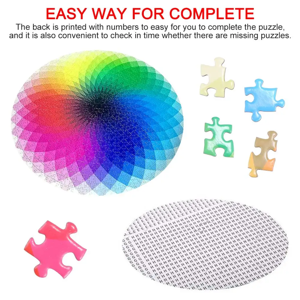 

2020 Cardboard Puzzles 1000Pcs/Set Kids Adults Cardboard Colorful Round Puzzles Jigsaw Rainbow Palette Intellectual Game Toy