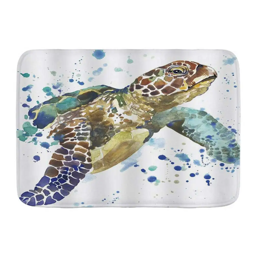 У входной двери морская черепаха животных в океане акварель богемном стиле белый