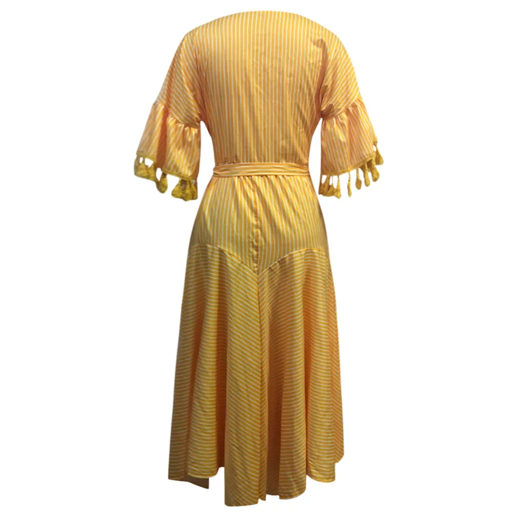 

Ruffles Irregular Dress Nice Fashion Female Tassel Half Sleeve VogueBodycon A-line Dress With Belt Midi Dress For Women