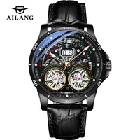 2021 new mechanical hollow mens watch stainless steel automatic black dial double tourbillon sports waterproof luminous ailang