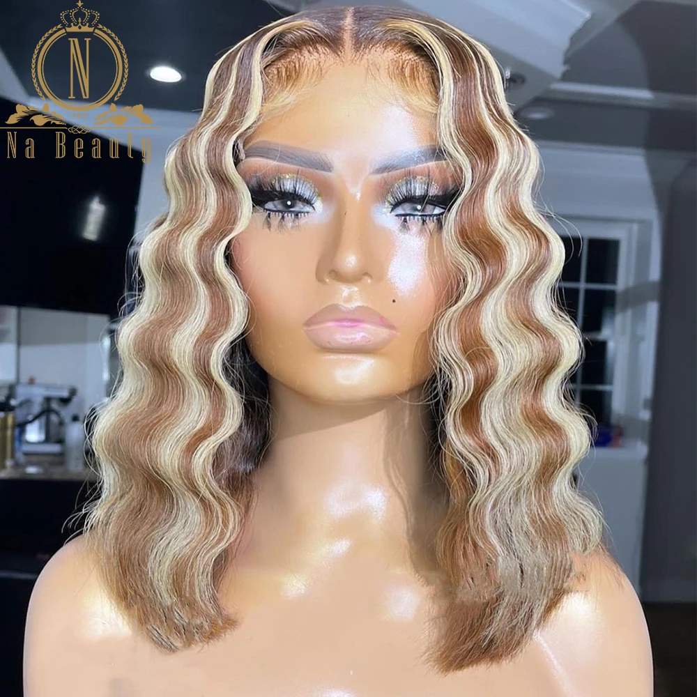 

Парик из натуральных волос, медовый блонд, крупная волна, для женщин, бразильский, предварительно выщипанный парик на сетке