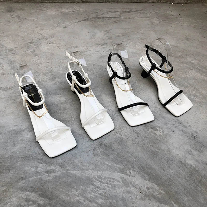 Женские босоножки на высоком каблуке [DEAT] черные из искусственной кожи с