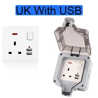 ip66 weatherproof waterproof outdoor wall switch socket with usb power socket 13a uk standard outlet grounded 250v
