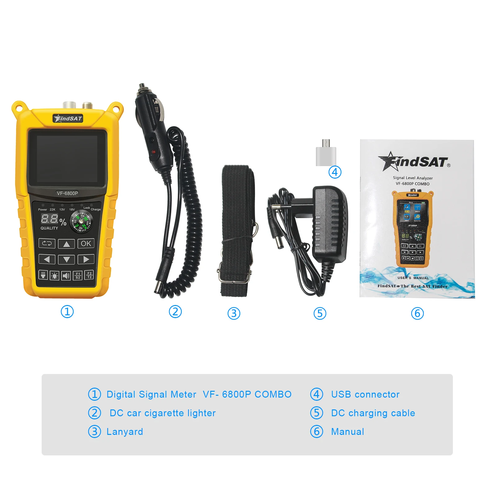 

VF-6800 HD Digital Satellite Finder Combo Support DVB-T2/DVB S2/DVB C Sat Finder Meter For Satellite TV Receiver dvb t2 Tuner