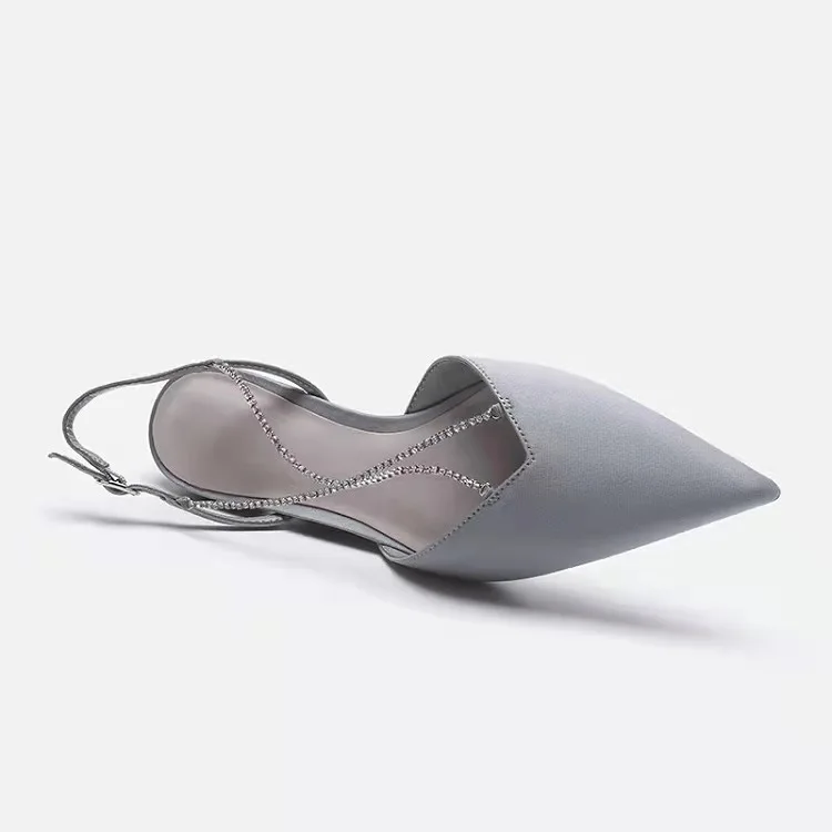 

2021 Sandals Med Female Shoe Clear Heels New Medium Girls Rhinestone Flat Beige Pointed Comfort Closed Scandals Back Strap Class