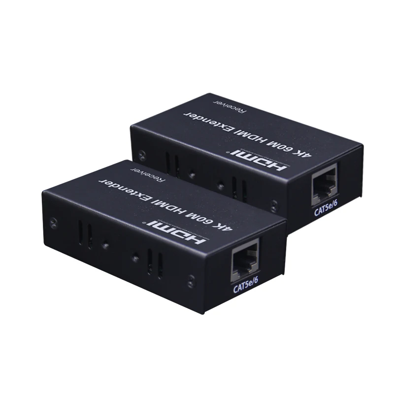 Черный SZBITC HDMI удлинитель 60 м 4 к HDMI передатчик приемник по Cat 5e/6 RJ45 один кабель Ethernet конвертер - Цвет: Черный