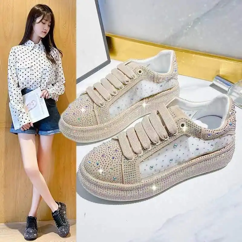 

Women's Shoes Autumn Winter New Full Diamond Platform Sneakers Shoes Women Platform Sports White Shine with Rhinestone Shoes