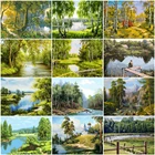 Раскраска маслом по номерам AZQSD, натуральный пейзаж, акриловая краска для домашнего декора сделай сам, Раскраска по номерам, ручная роспись лесом, подарок