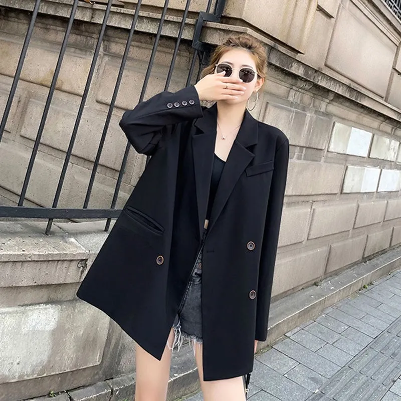 

British Style Black Suit Jacket Women Nice Spring Autumn Blazers Pop Korean Casual Street Clothing Women Black Blazer Coats D569