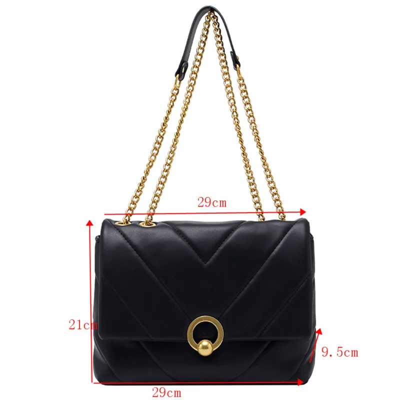 

[EAM] Women New Large Capacity Chains PU Leather Flap Personality All-match Crossbody Shoulder Bag Fashion Tide 2021 18A0083