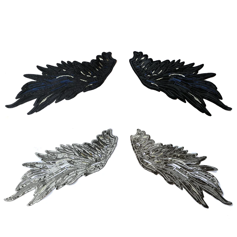 

1 Pair of dark blue, silver flannel wings Decorative Patch Badges icon Embroidered Applique Patches For DIY Iron on clothes