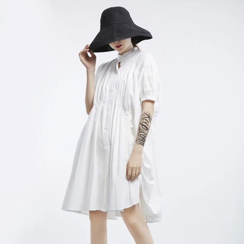 

Hot Selling 2020 Summer Short Sleeve Irregular Dress Women Street Style Shirt Dress Casual Vestidos White/Black