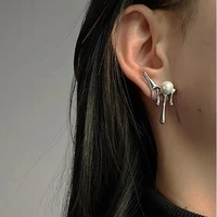 u magical creative waterdrop melting wax dangle earring for women imitation pearl silver color metal irregular earring jewelry