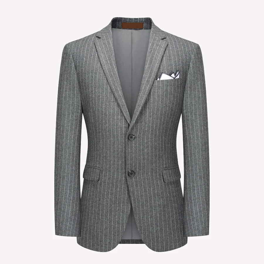 

Wool Woolen light grey strips Tweed men 3 piece suit tailored slim fit wedding suits Retro gentleman style men blazer suit