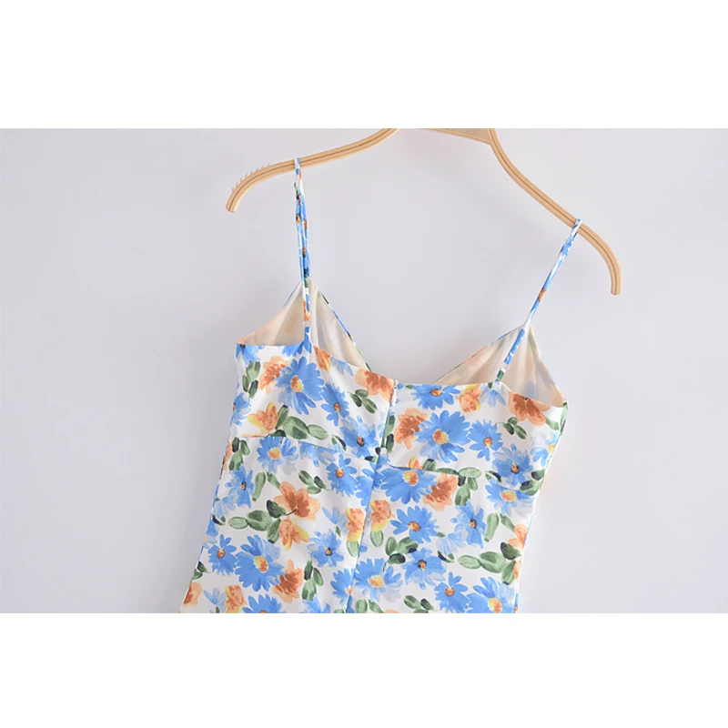 

YENKYE Multicolor Floral Print Sexy Sling Dress Women Bow Tie V Neck Sleeveless Holiday Party Long Dress Female Summer Vestido