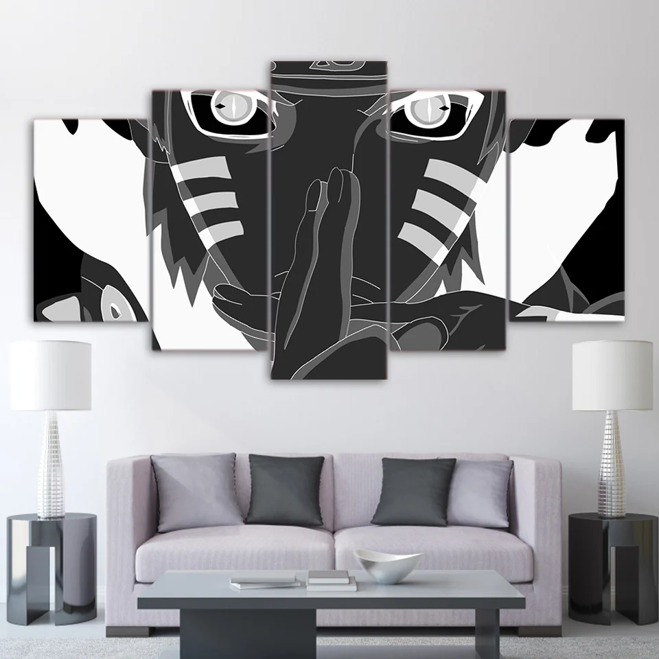 

5 Piece Canvas Wall Art Anime Poster Modular Pictures Prints Ninja Black And White Paintings For Living Room Home Decoration