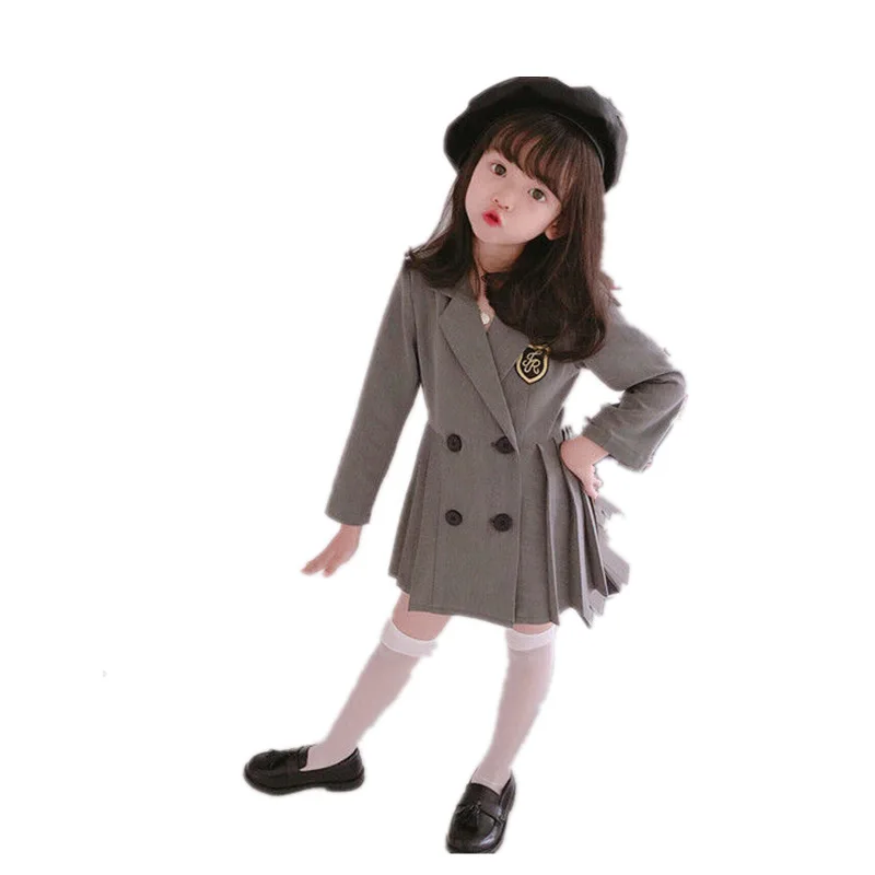 

2021 Girls Pleated Skirt Fall Children's Preppy Suit Dress Dress with Long Sleeve Skirts