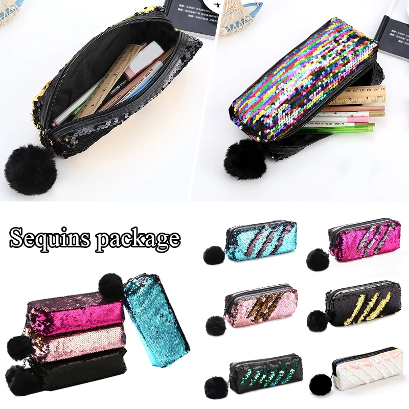 

2021 New Reversible Sequin Pencil Case For Girls School Supplies Super Big School Stationery Gift Magic Pencil Box Pencilcase