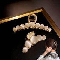 new metal imitation opal round hair claws pearl catch gripper for girl elegance korea shark clips womens hair accessories