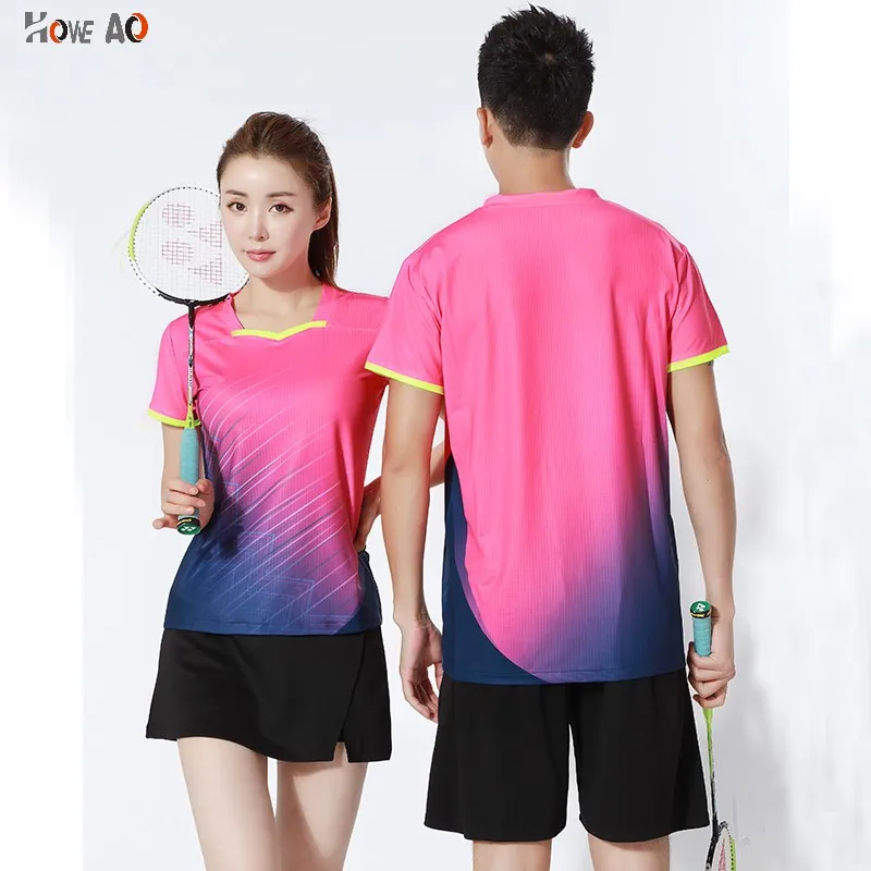 

HOWE AO Sportswear Quick Dry breathable badminton shirt,Women/Men pink/blue table tennis clothes team game training T Shirts