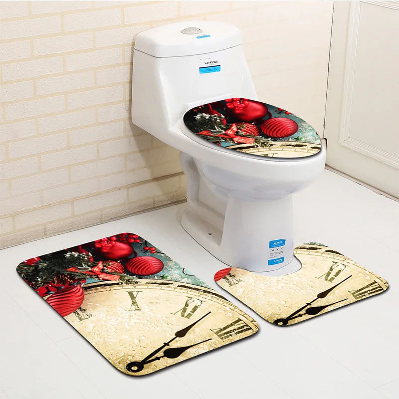 Zeegle Christmas Bathroom Rug Set Anti Slip Carpets Absorbent Toilet Pedestal Foot Mat Washable 3pcs | Дом и сад