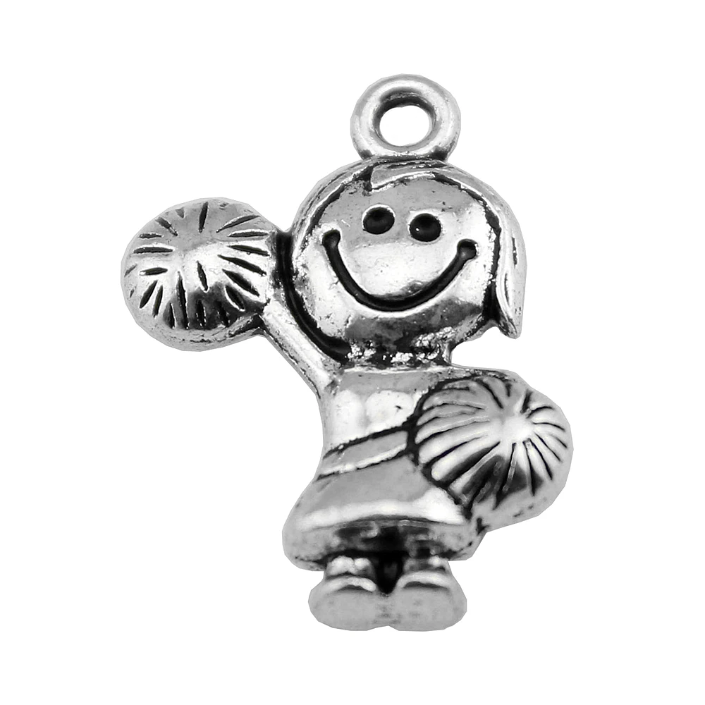 WYSIWYG 10pcs 22x15mm Girl Cheerleaders Charms Antique Silver Color Pendant Charms For Jewelry Making Jewelry Findings