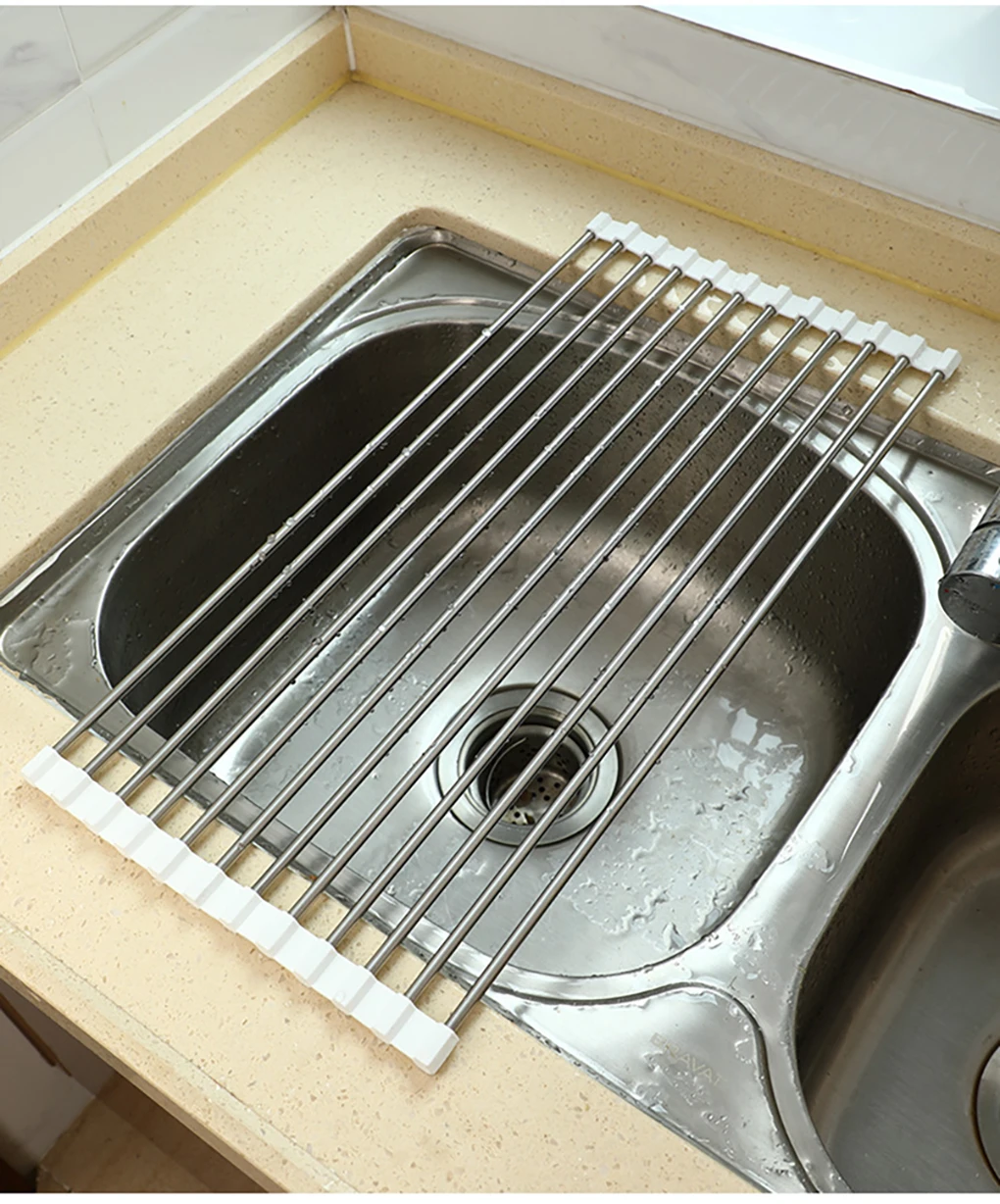 

Multifunction Dish Drying Rack Sink Drain Rack Shelf Basket Bowl Sponge Holder Dish Drainer Dryer Tray Kitchen Storage Organizer