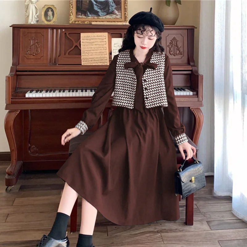 New Large Size Women's Clothing Underwear Long Dress Retro French Autumn and Winter Vest Two-Piece DressRachel | Женская одежда