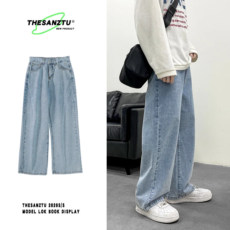 Blue/Black Baggy Jeans Men Fashion Retro Casual Wide-leg Jeans Men Streetwear Loose Hip-hop Straight Denim Pants Mens Trousers
