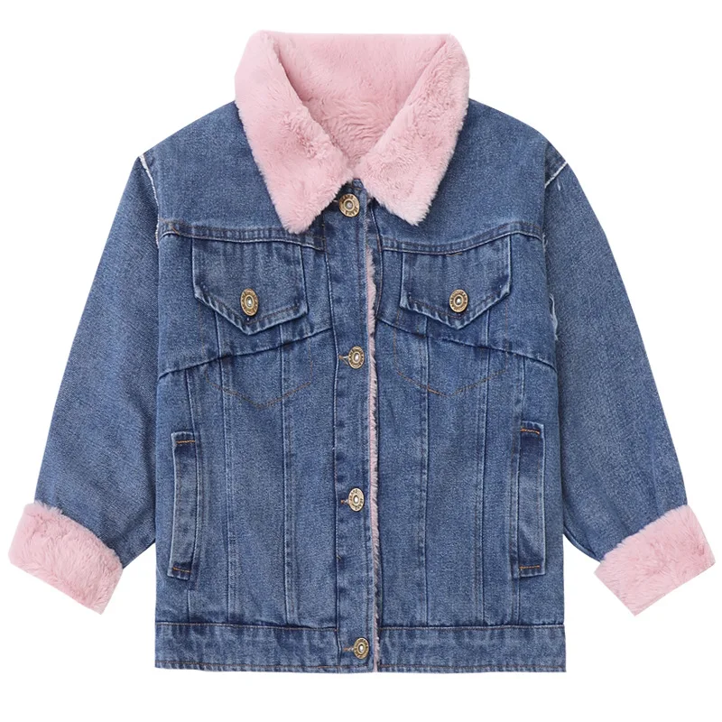 Джинсовая куртка для девочек сезон осень-зима кашемировое утепленное пальто