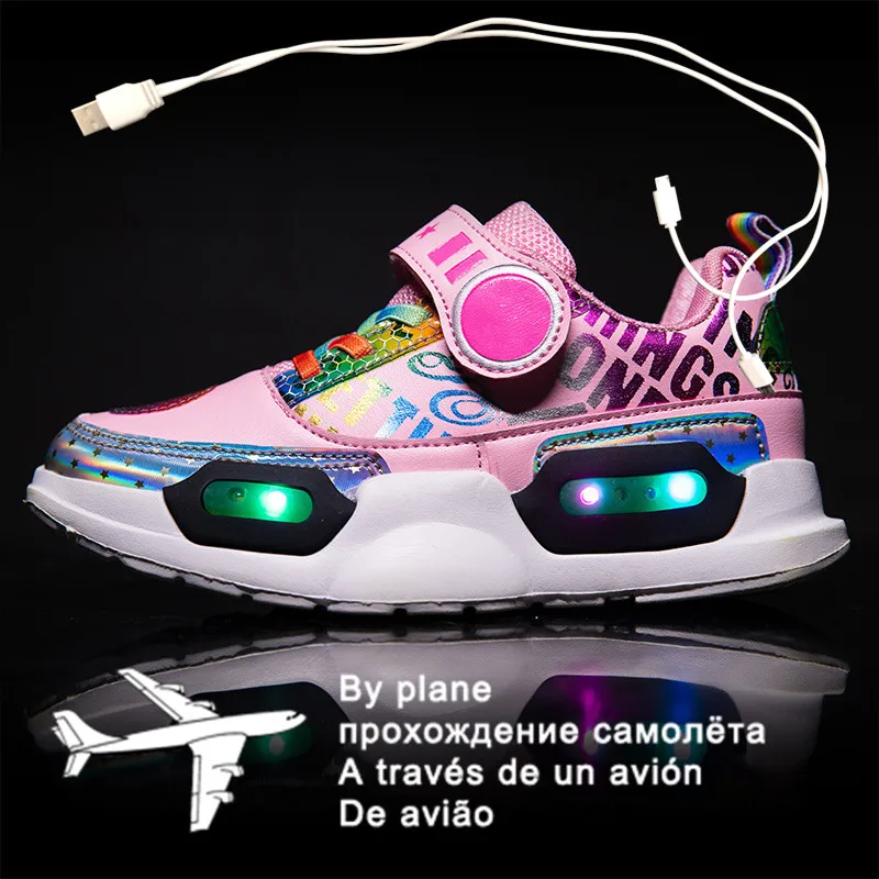 

2021 Kids Led Usb Charging Shoes Glowing Sneakers Children Hook Loop Luminous Shoes for Girls Boys Men Women Skate LED Shoes