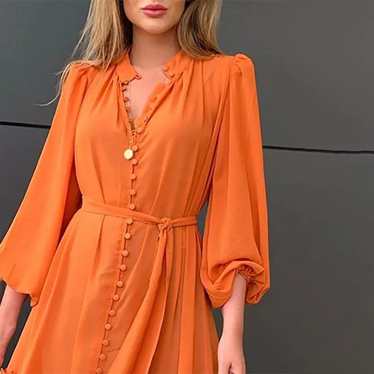 

2021 new elegant dress V-neck tie temperament commuter slim long skirt dress