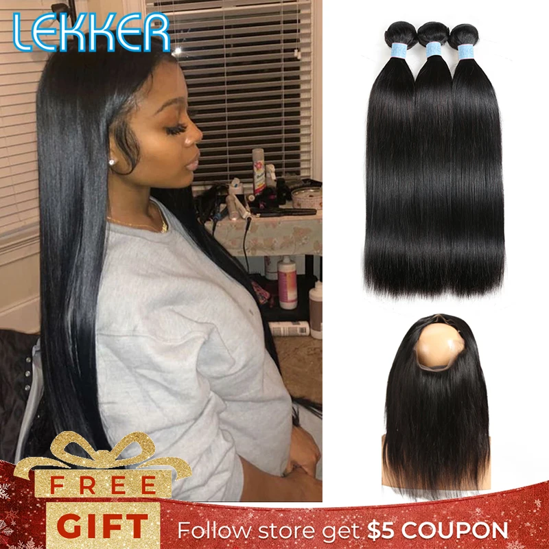 Lekker прямые волосы пряди с фронтальной бразильские 360 кружева передние