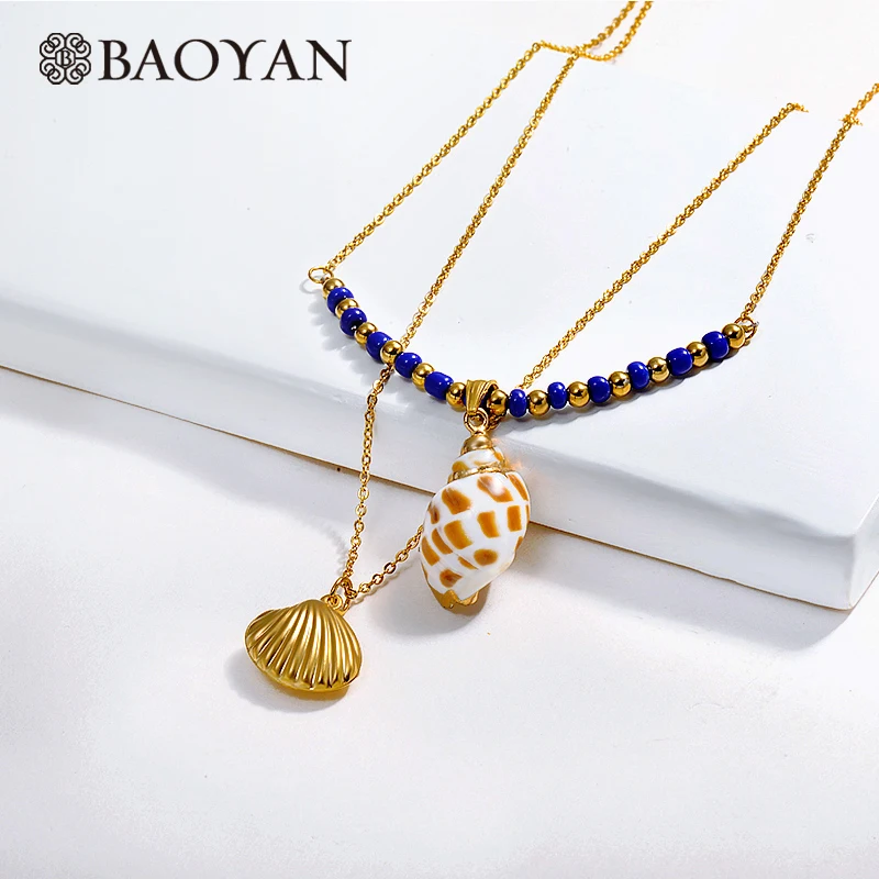 Baoyan богемное золотое ожерелье ручной работы с синими натуральными каменными