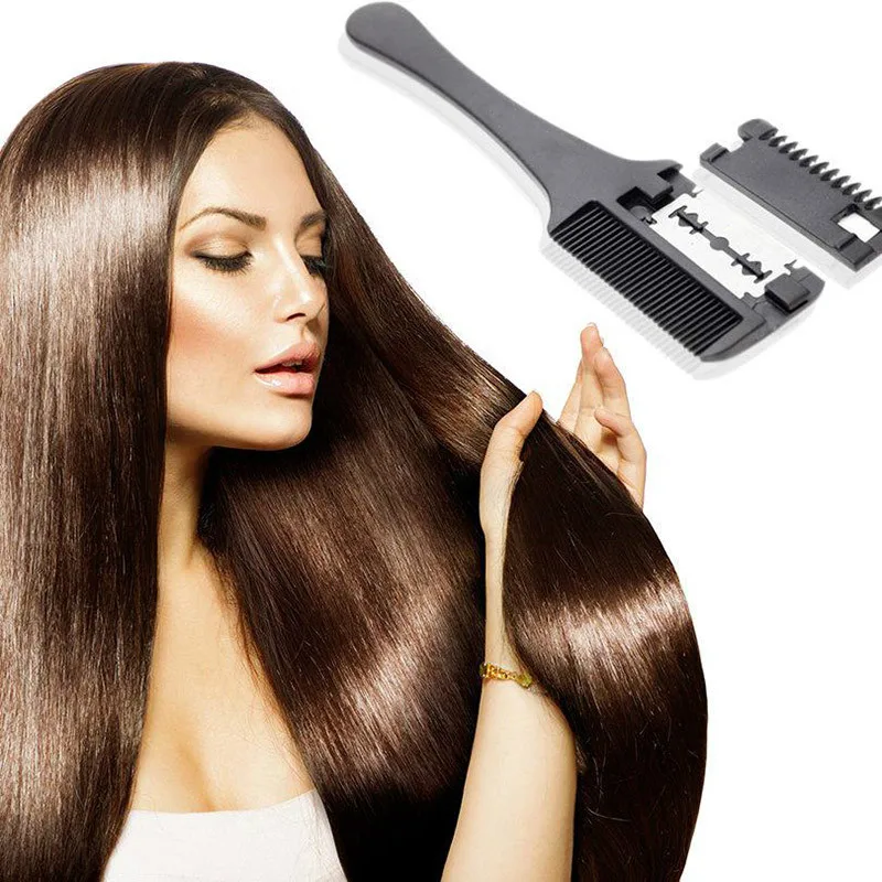 1pc Hair Cutting Comb Black Handle Brushes with Razor Blades Thinning Trim mini Salon DIY Styling Tools | Красота и здоровье