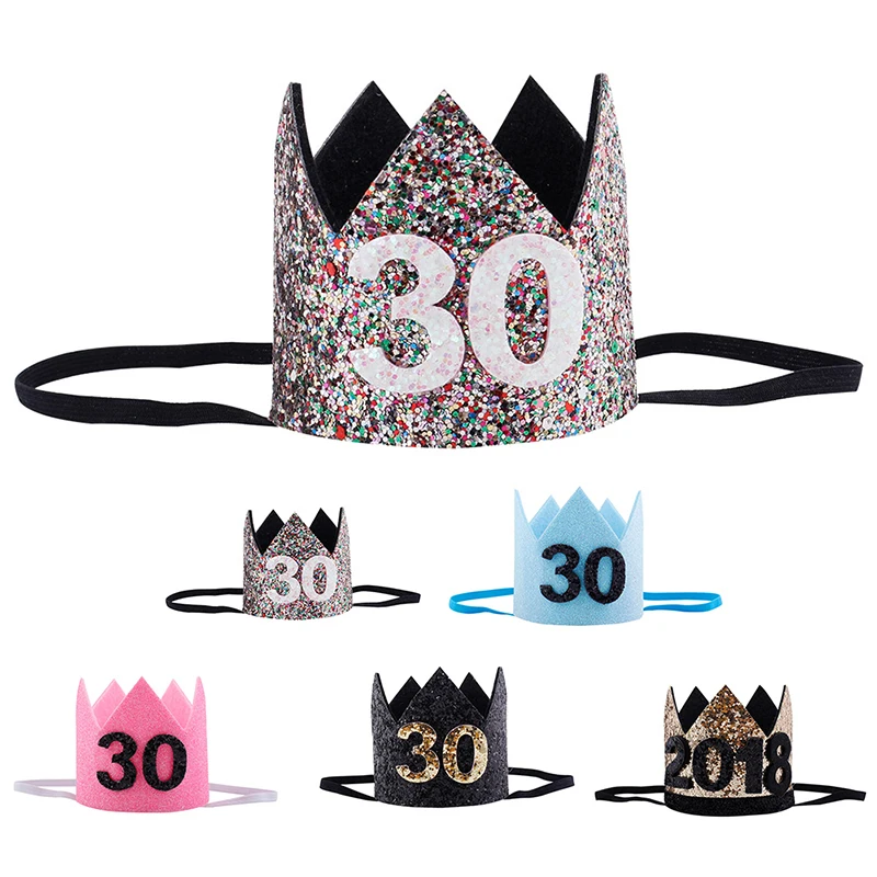 

Kids New Year 1St Birthday Hat Baby Birthday Party Cap Girl Boys Pink Blue Flowers Princess Crown Adult Headband Hairwear