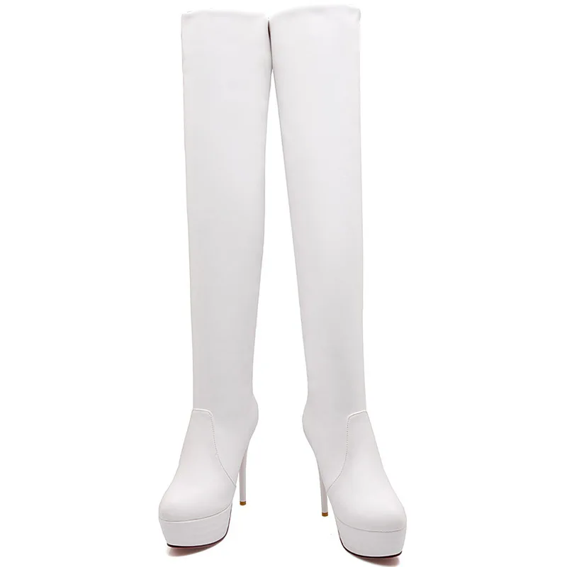 Популярные осенние женские сапоги размера плюс 34 45 сексуальные белые высокие до