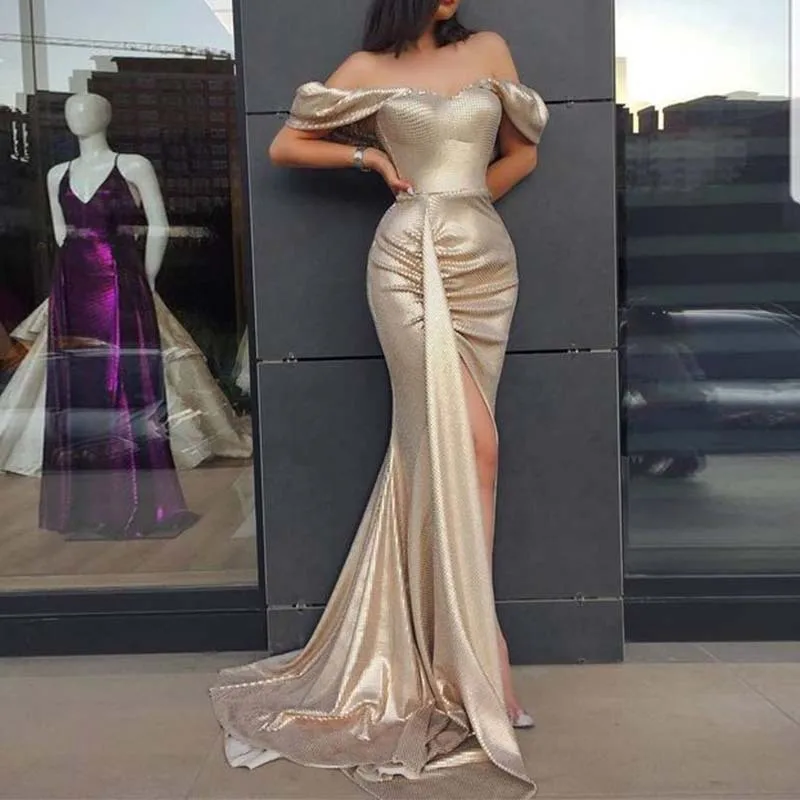 

2020 European and American New Women's Hot Sexy off-Shoulder Slim Dress