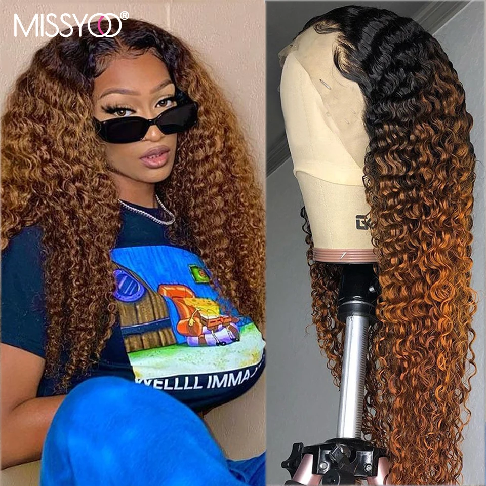 

MISSYOO 1B30 Curly Deep Wave 13x4 Lace Front Wig Preplucked Human Hair Wigs Brazilian Remy Hair Wig 4x4 Closure Wig For Women