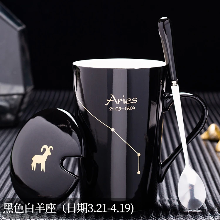 

Ceramic Couple Mug White Black Constellations High Capacity Office Lid Spoon Large Tea Mug Home Taza Ceramica Coffee Cup DG50M