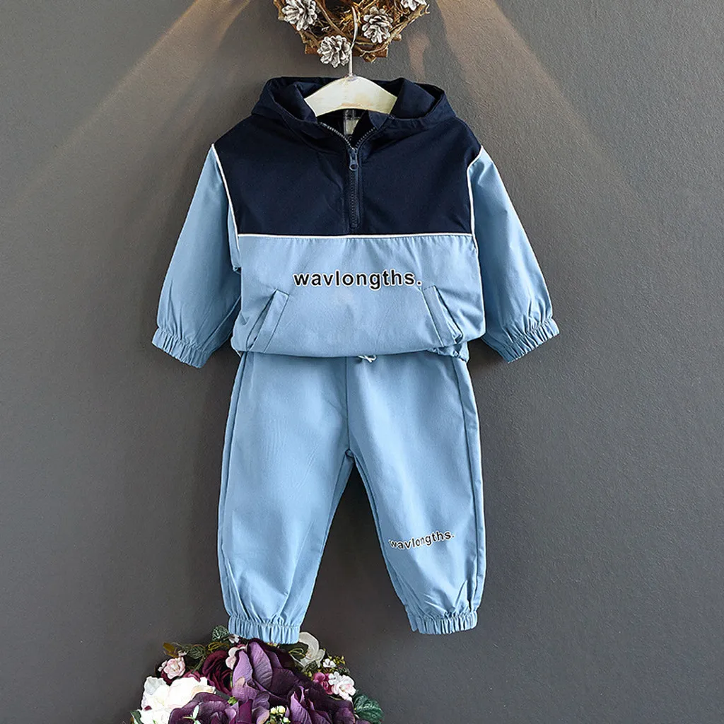 Toddler Kids Baby Girl Boys Hooded Letter Sweatshirt Coat+Pants Outfits Clothes Children's suit High Quality | Детская одежда и
