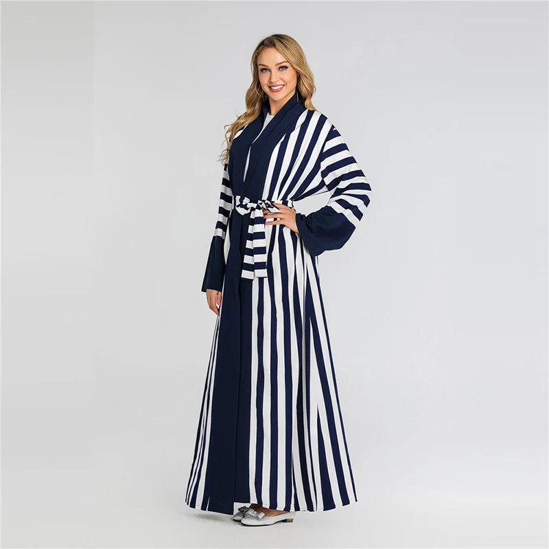 Полосатый Eid abaya кимоно мусульманский кардиган платье хиджаб абайя s для Женский Восточный халат Дубай Оман кафтан молитва турецкая исламская одежда