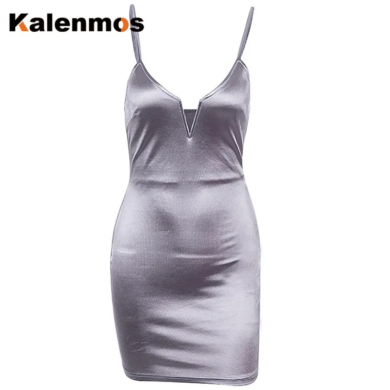 

Sexy Mini Dress Women Satin Spaghetti Straps V-neck Bodycon Slim Fit Spaghetti Strap Summer Party Club Evening Sleeveless Outfit