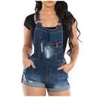 Женский джинсовый комбинезон, короткий комбинезон с дырками, повседневный джинсовый комбинезон с высокой талией, комбинезон с потертостями на бретелях, лето 2021