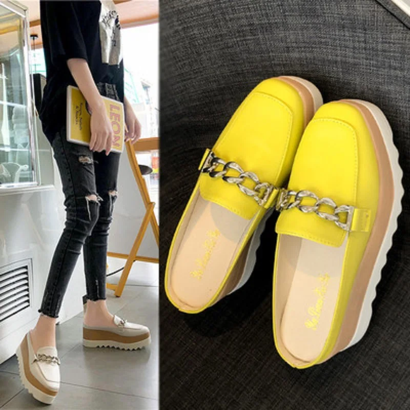 

Британский стиль, модные, с металлической цепочкой, на толстой подошве; Нескользящие износостойкие; Элегантные женские тапочки; Сезон весна...