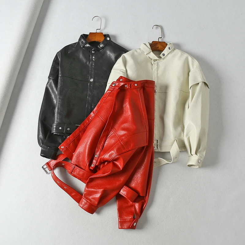 Новая Осенняя женская куртка из искусственной кожи с рукавом летучая мышь