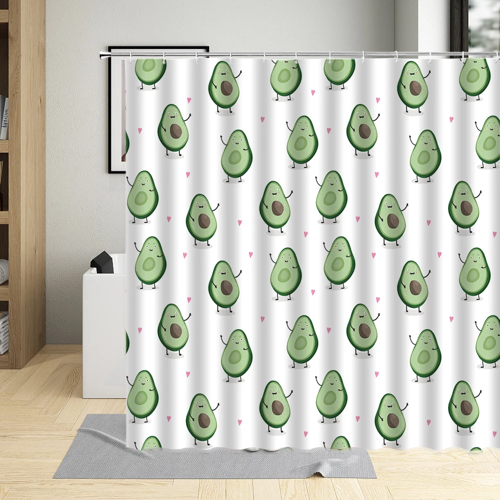 

Avocado Cartoons Fruit Waterproof Bathroom Decor Banana Watermelon Printing Shower Curtain Polyester Fabric Curtains With Hooks